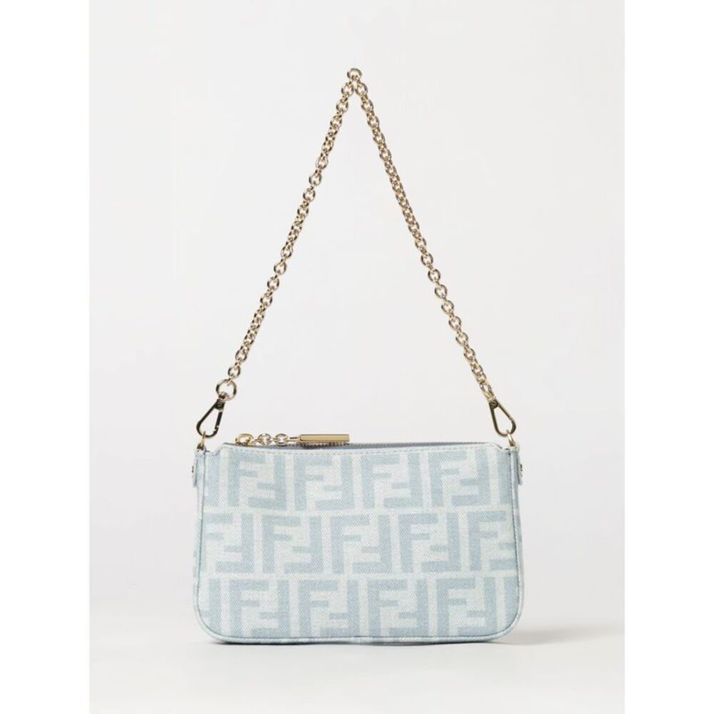 Fendi Women Fendi Mini Baguette Bag In Ff Monogram Denim With Removable Strap
